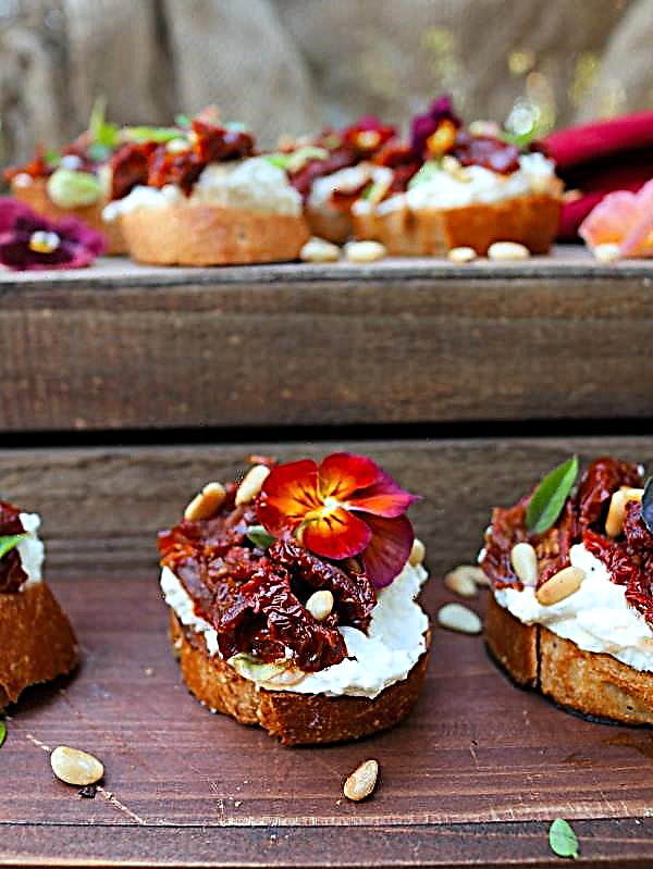 New Year snack: bruschetta with sun-dried tomatoes and tender cheese