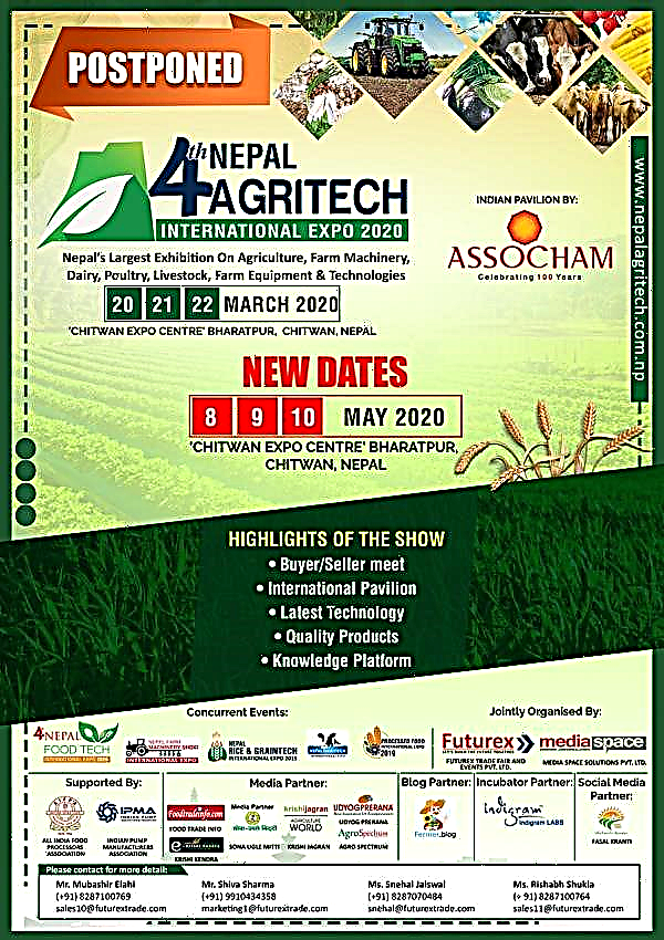 Nepal Agritech International Expo 2020 será adiada de 8 para 10 de maio de 2020